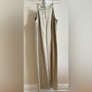 Escada Margaretha Ley Leaf Print Maxi Dress in Beige - Size 40 (US Medium)